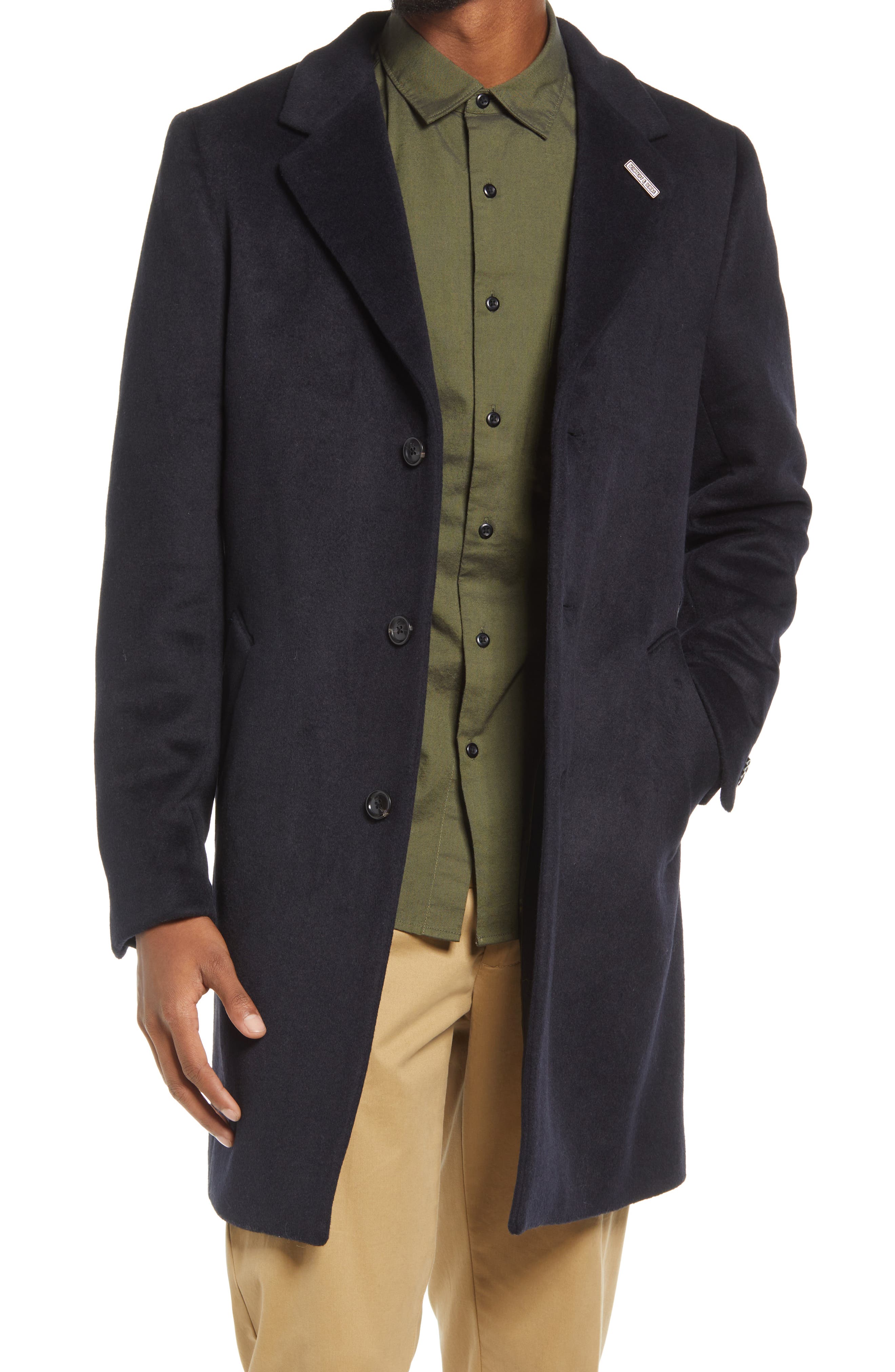 Mens Single Breasted Wool Blend Overcoat Top Black Coat 